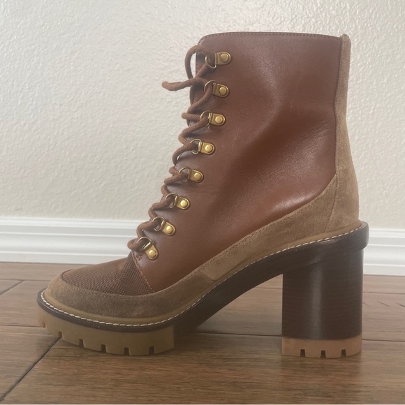 Tory Burch 95 mm Miller Lug Sole Booties boots lace up zipper chunky combat boot - Picture 11 of 16